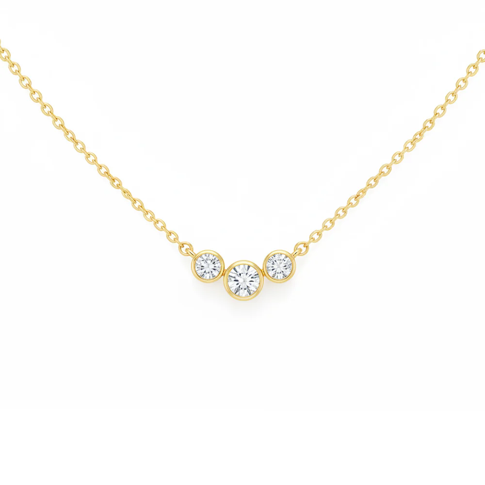 <span style="color:purple">SPECIAL!</span> .40ct G SI 14kt Yellow Gold Three Bezel Set Round Diamond Pendant Necklace 18" Long