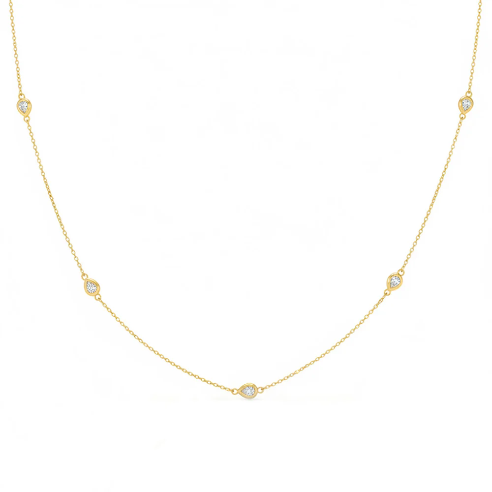 <span style="color:purple">SPECIAL!</span> .25ct G SI 14kt Yellow Gold Pear Diamond Bezel Set Station Pendant Necklace 16+2" Long