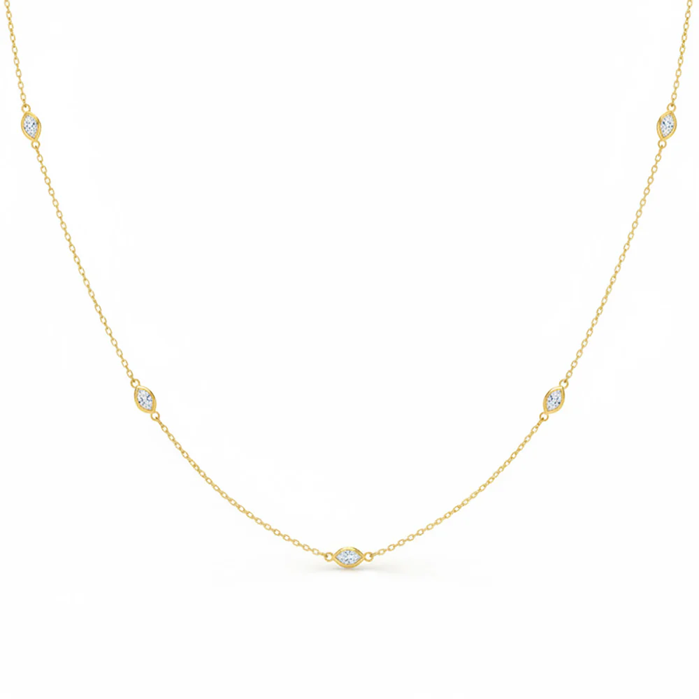 <span style="color:purple">SPECIAL!</span> .26ct G SI 14kt Yellow Gold Marquise Diamond Bezel Set Station Pendant Necklace 16+2" Long