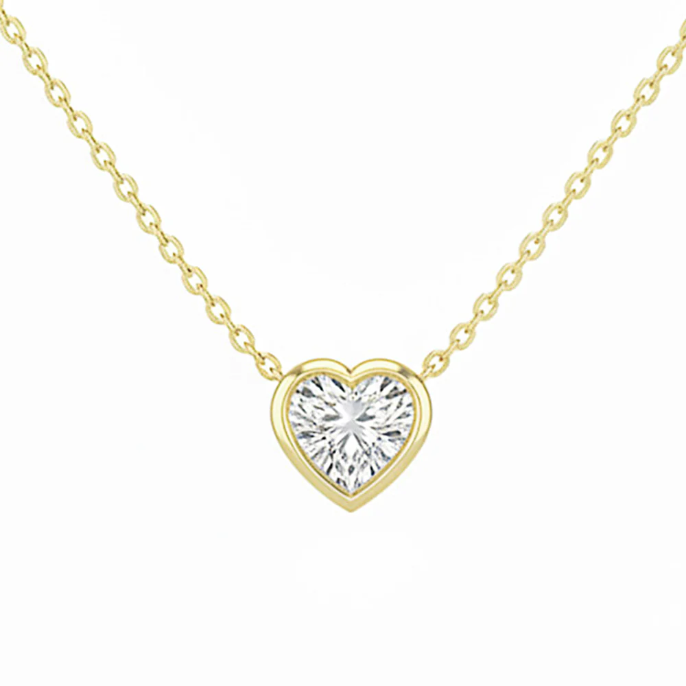 <span style="color:purple">SPECIAL!</span> .27ct G SI 14kt Yellow Gold Bezel Set Heart Shape Diamond Pendant Necklace 16+2" Long