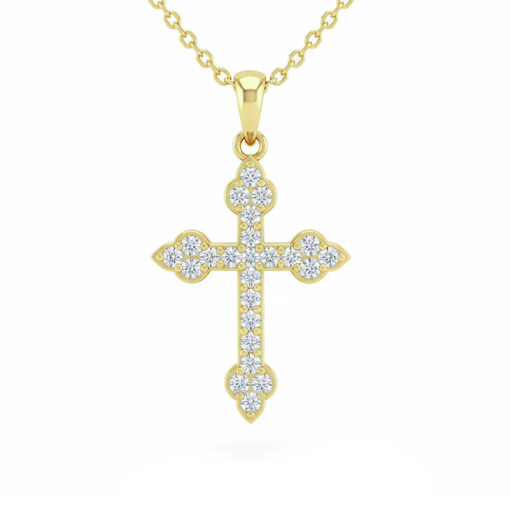 <span style="color:purple">SPECIAL!</span> .22ct G SI 14kt Yellow Gold Diamond Cross Pendant Necklace 18" Long