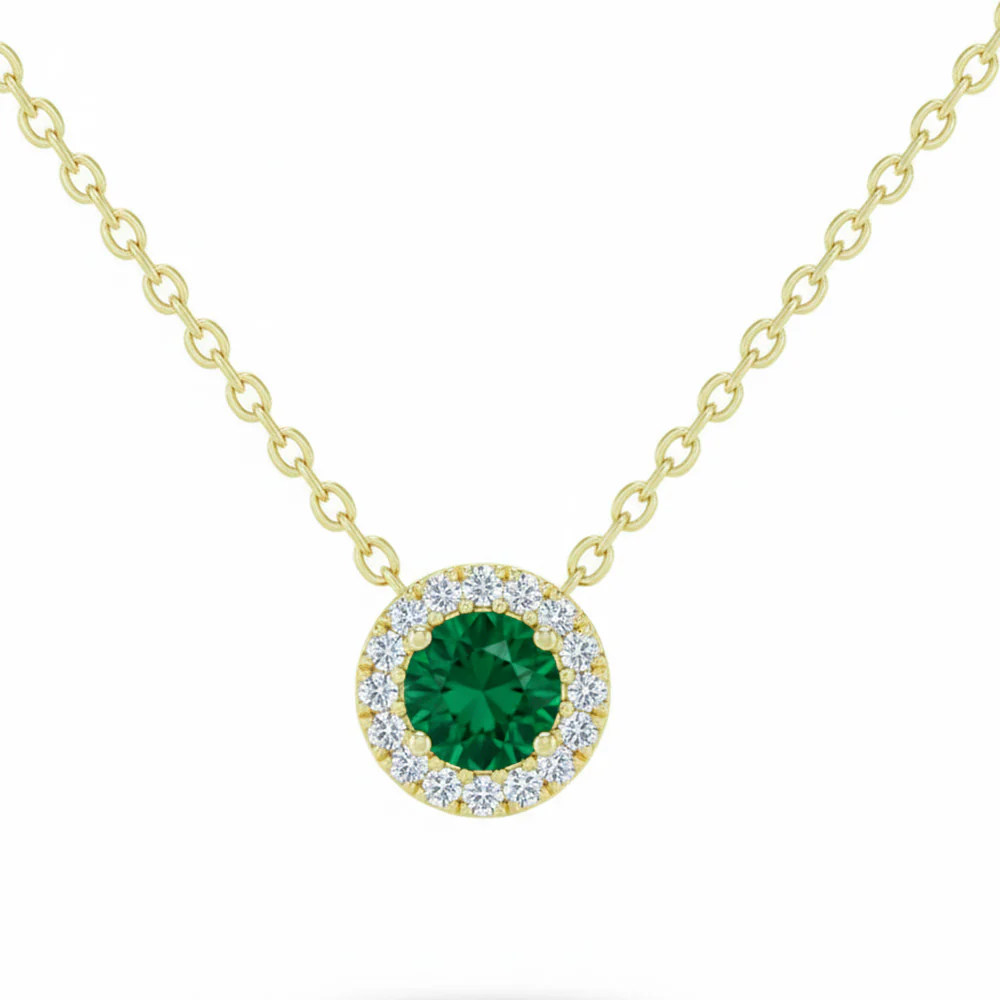 .15ct G SI 14kt Yellow Gold Diamond & Emerald Gemstone Pendant Necklace 18" Long