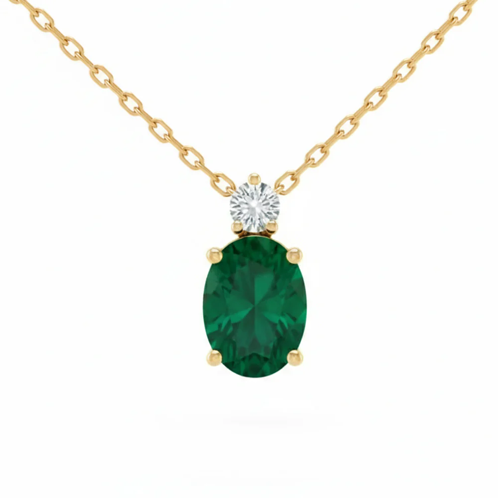 <span style="color:purple">SPECIAL!</span> .83ct G SI 14kt Yellow Gold Diamond & Emerald Gemstone Pendant Necklace 18" Long