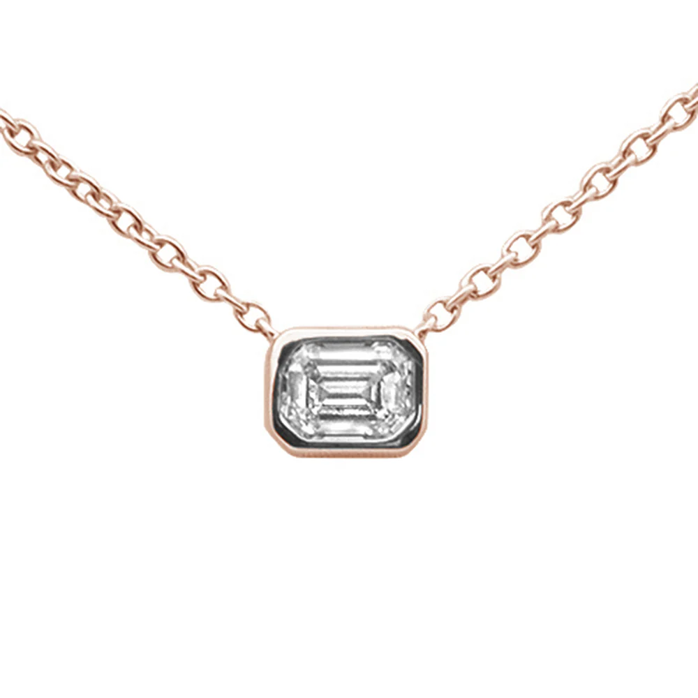 <span style="color:purple">SPECIAL!</span> .25ct G SI 14K Rose Gold Emerald Cut Bezel Set Diamond Pendant Necklace 18" Long