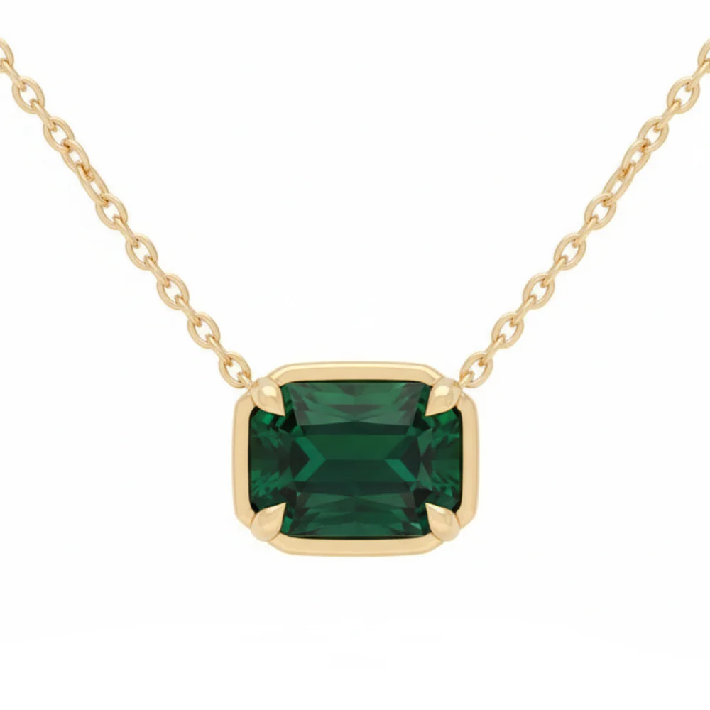 <span style="color:purple">SPECIAL!</span> 1.10ct 14kt Yellow Gold Emerald Gemstone Pendant Necklace 16+2" Ext Long