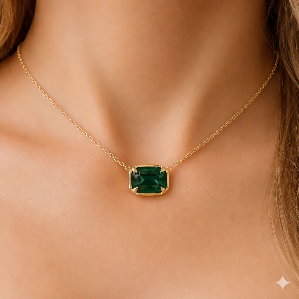 <span style="color:purple">SPECIAL!</span> 1.10ct 14kt Yellow Gold Emerald Gemstone Pendant Necklace 16+2" Ext Long - Image 2