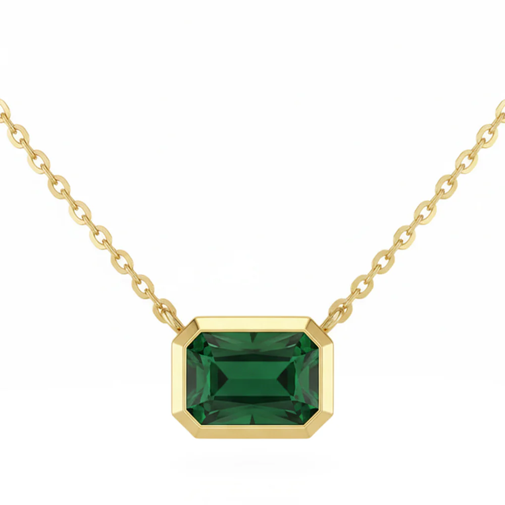 <span style="color:purple">SPECIAL!</span> 1.66ct G SI 14kt Yellow Gold Emerald Gemstone Bezel Pendant Necklace 18" Long