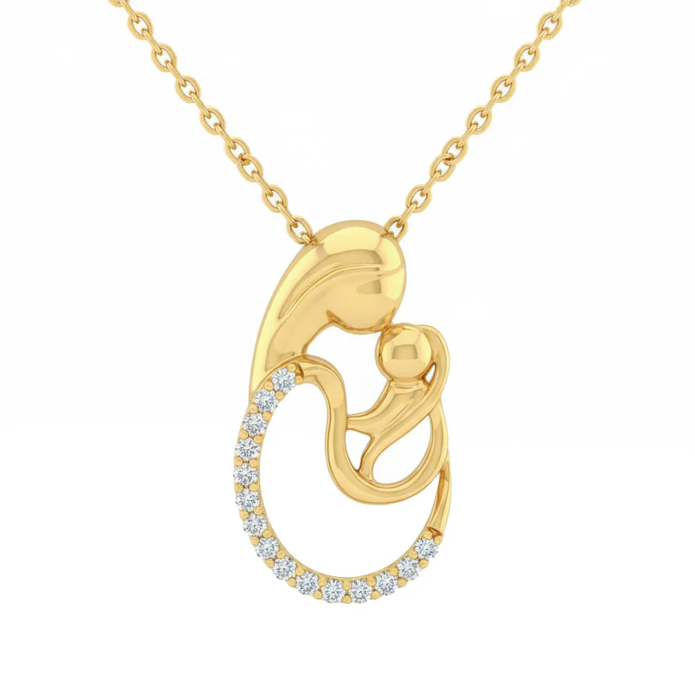 <span style="color:purple">SPECIAL!</span> .08ct G SI 14kt Yellow Gold Diamond Modern Mother & Child Pendant Necklace 18" Long