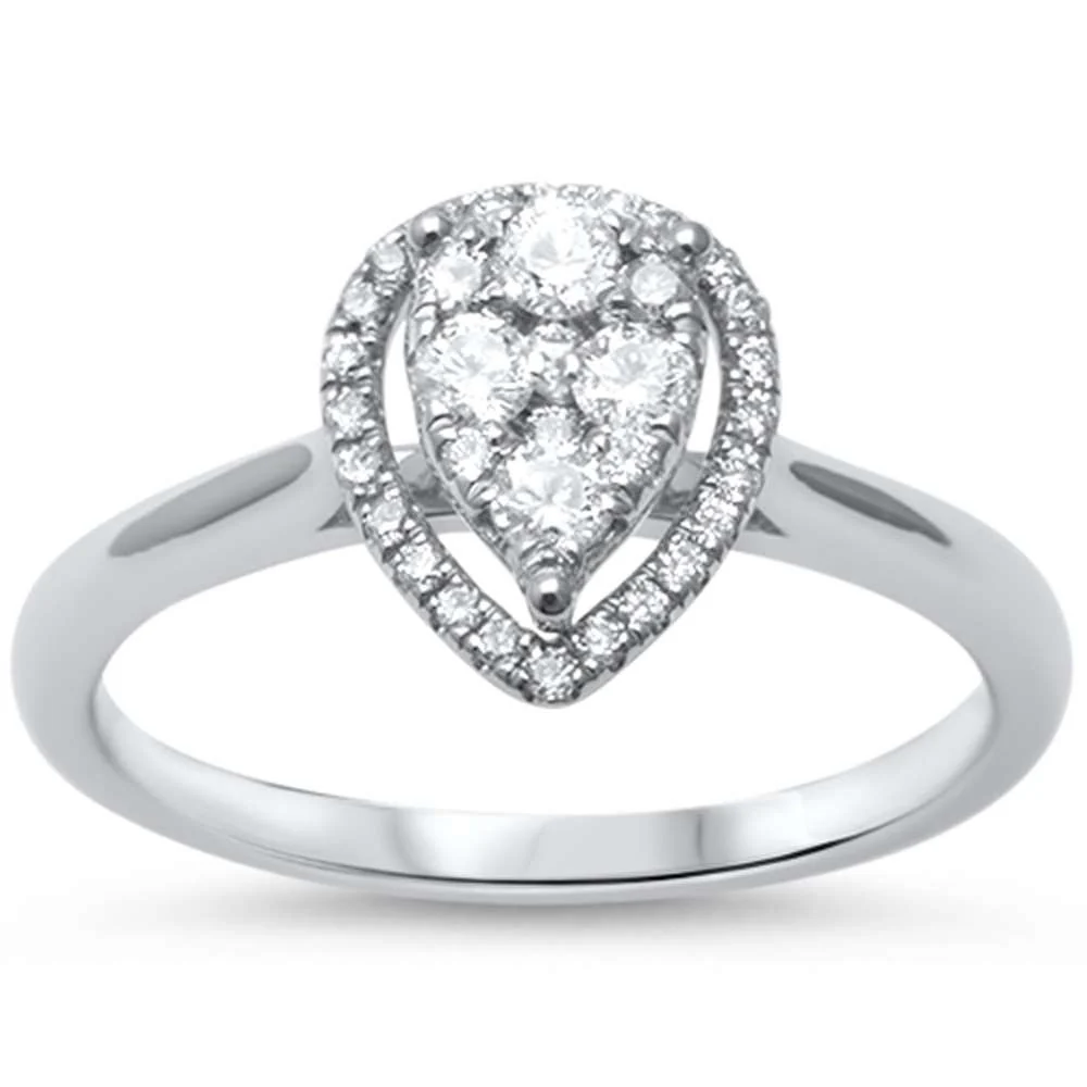 <span>DIAMOND CLOSEOUT! </span> .33ct F SI 14kt White Gold Pear Shape Halo Diamond Engagement Promise Ring