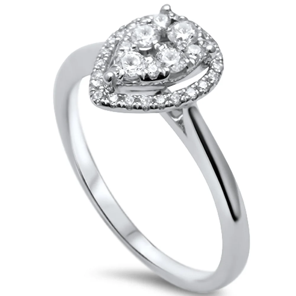 <span>DIAMOND CLOSEOUT! </span> .33ct F SI 14kt White Gold Pear Shape Halo Diamond Engagement Promise Ring - Image 2