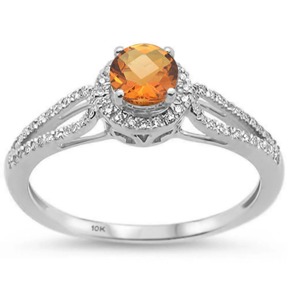 <span>GEMSTONE CLOSEOUT </span>! 0.57ct 10k White Gold Round Citrine & Diamond Ring Size 6.5