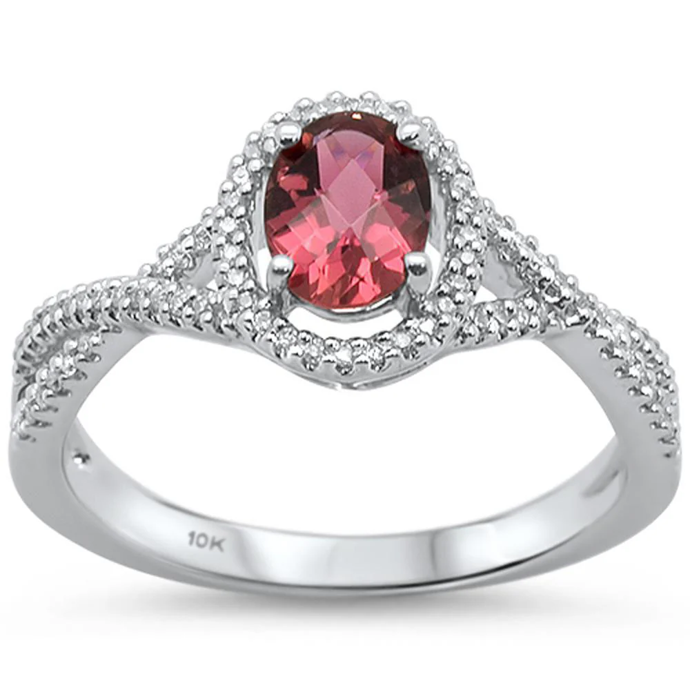 <span>GEMSTONE CLOSEOUT </span>! 1.00cts 10k White gold Oval Pink Topaz & Diamond Ring Size 6.5
