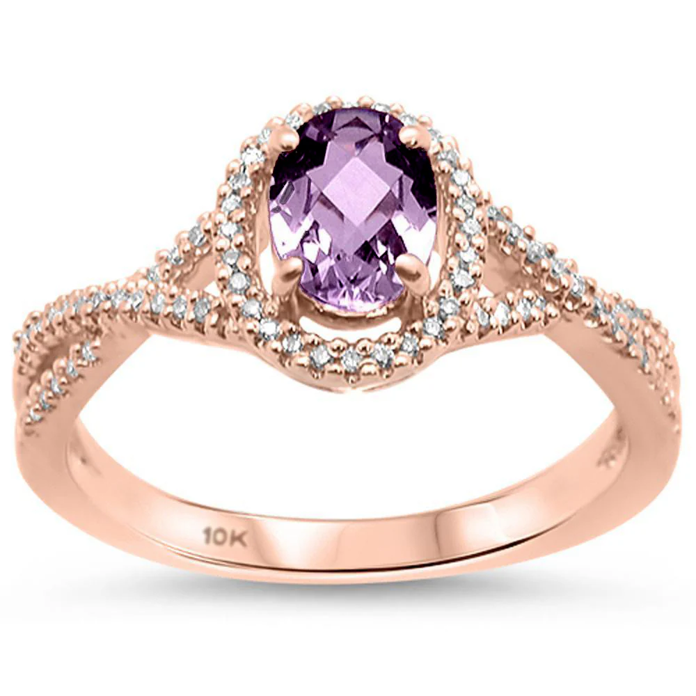 <span>GEMSTONE CLOSEOUT </span>! 0.81cts 10k Rose Gold Oval Amethyst & Diamond Ring Size 6.5
