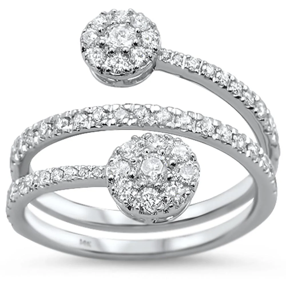 <span style="color:purple">SPECIAL!</span> .90ct 14k White Gold Diamond Round Shape Wrap Around Ring Size 6.5