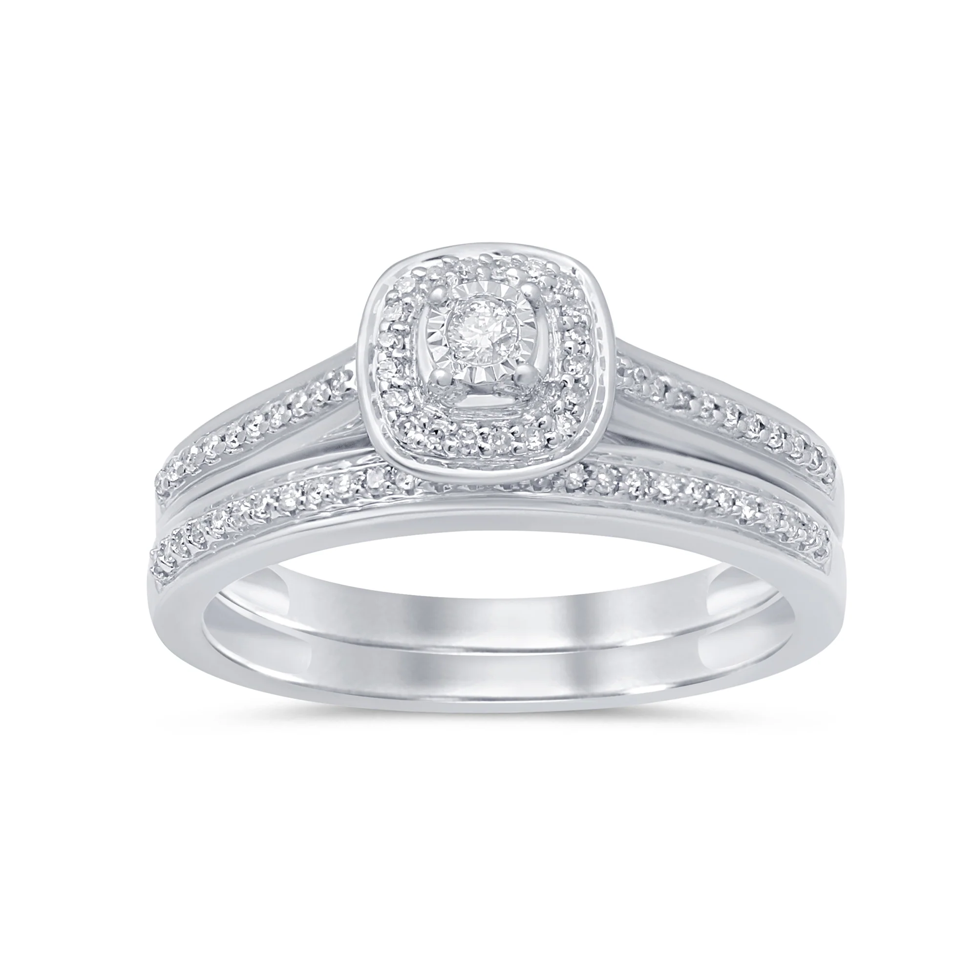 <span style="color:purple">SPECIAL!</span>.19ct 14k White gold Diamond Engagement Ring Bridal Set size 6.5