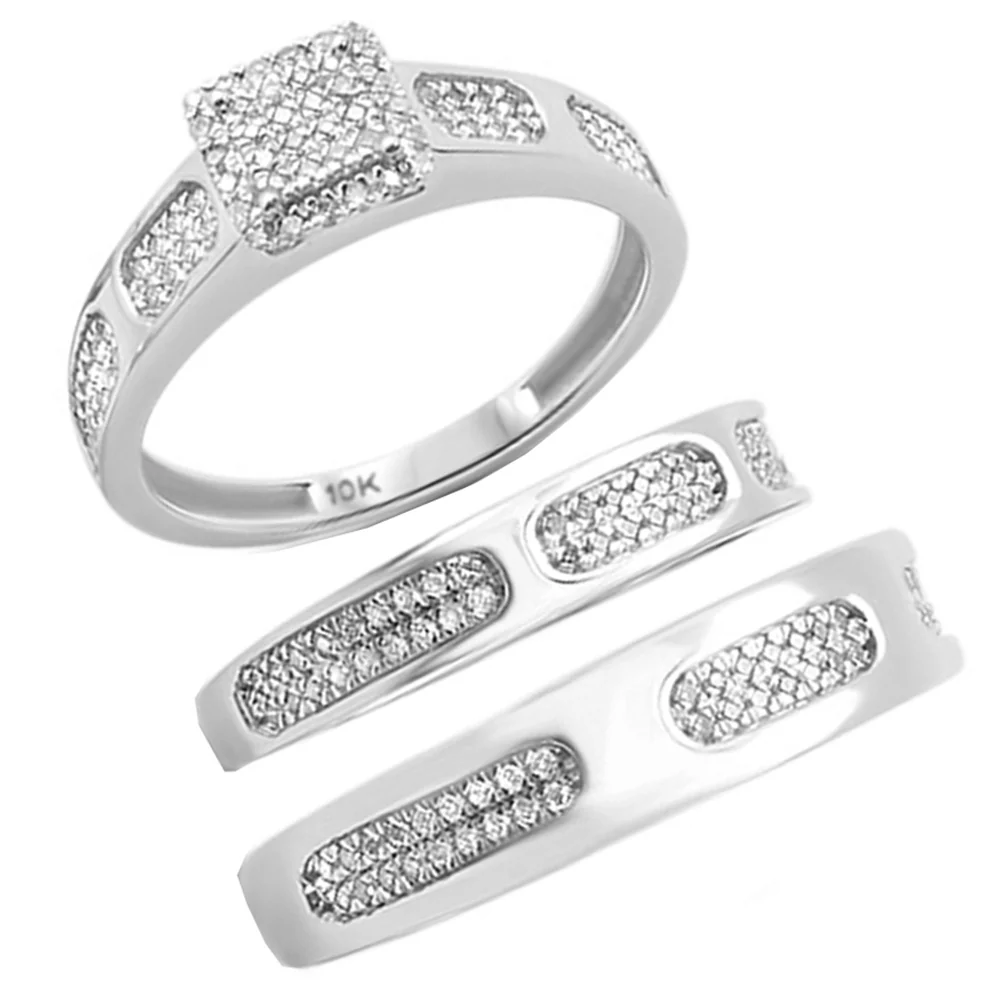 <span>DIAMOND CLOSEOUT! </span> .42ct 10k White Gold Diamond Men's & Womens Trio Ring Set
