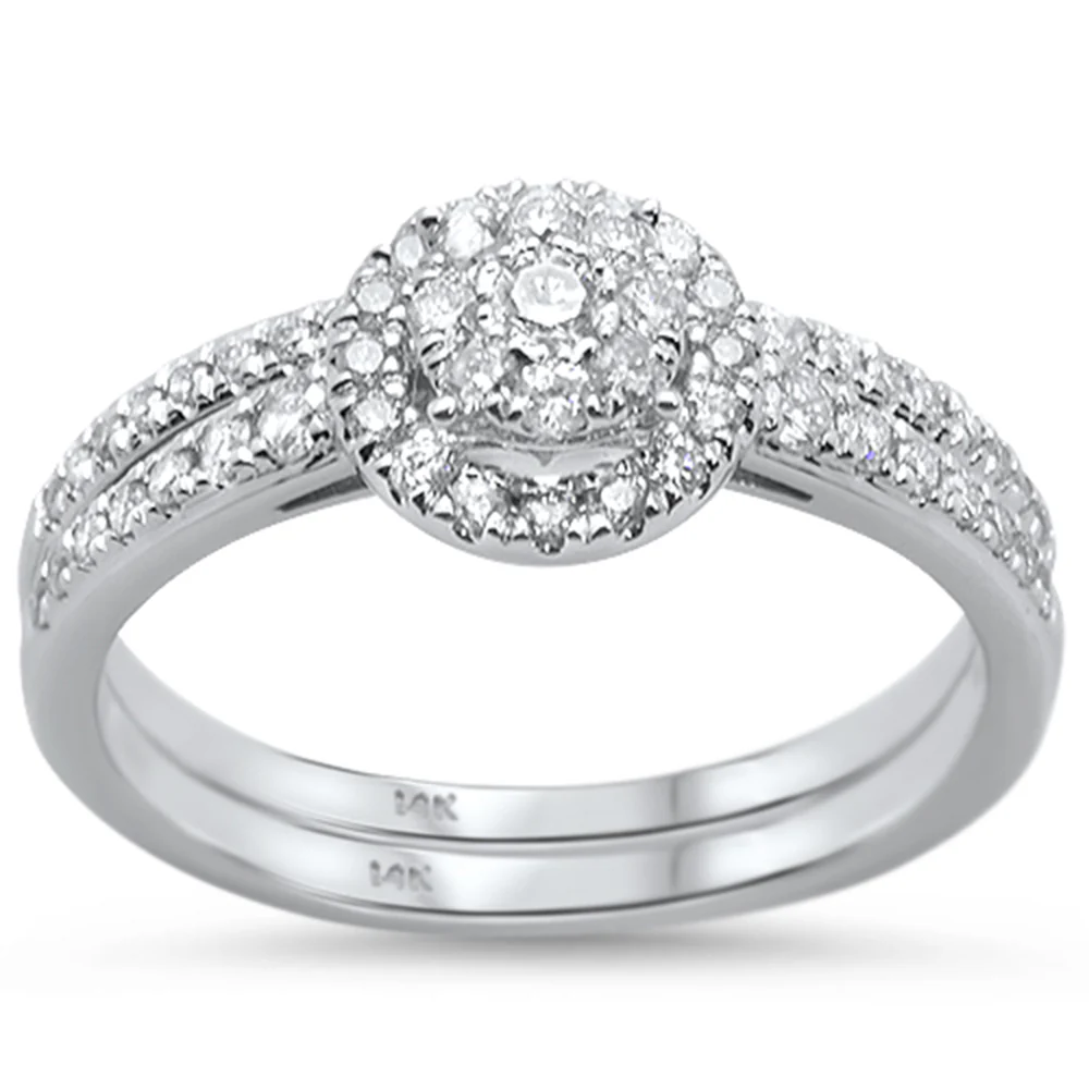 <span>DIAMOND CLOSEOUT! </span> .55cts 14k White gold Round Diamond Engagement Ring Bridal Set Size 6.5