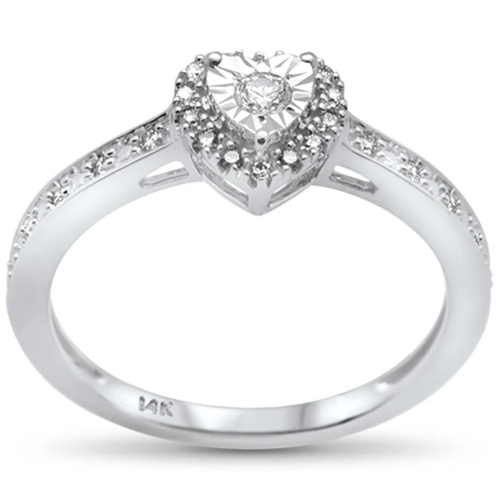 <span style="color:purple">SPECIAL!</span> .15ct 14k White Gold Diamond Heart Shape Engagement Promise Ring Size 6.5