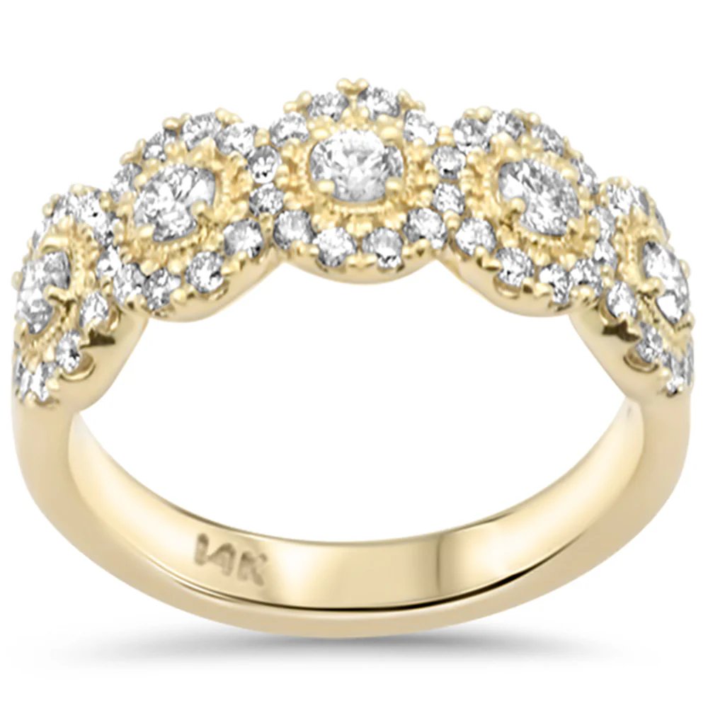 <span style="color:purple">SPECIAL!</span> .99ct G SI 14K Yellow Gold Diamond Round Halo Band Ring Size 6.5