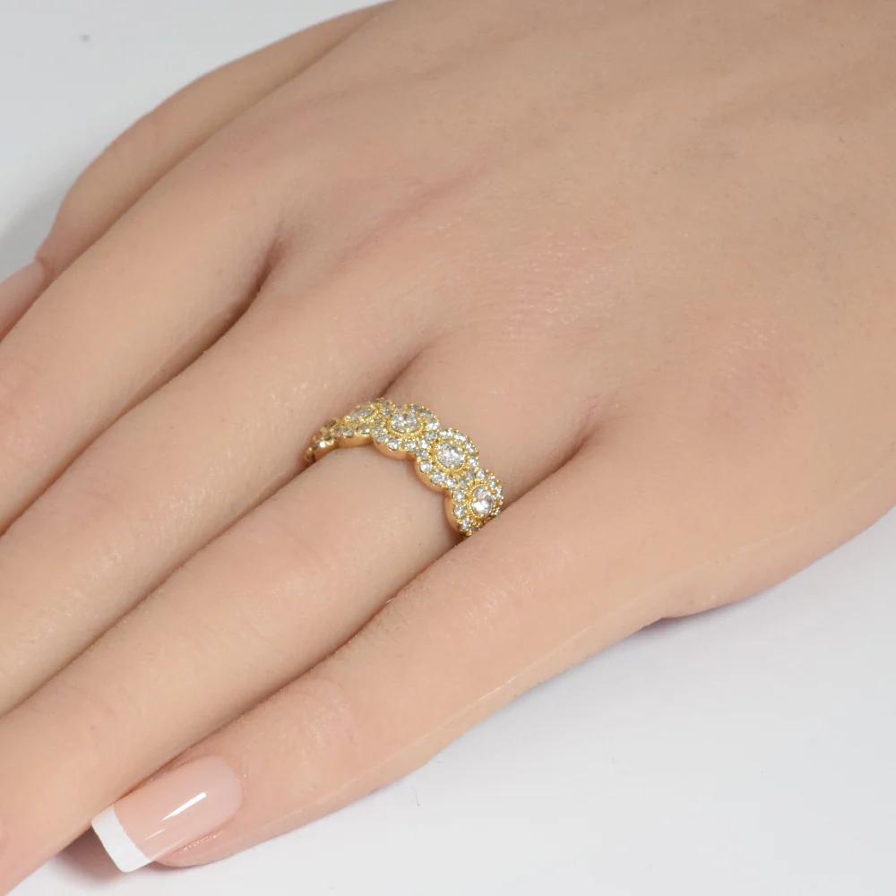 <span style="color:purple">SPECIAL!</span> .99ct G SI 14K Yellow Gold Diamond Round Halo Band Ring Size 6.5 - Image 2