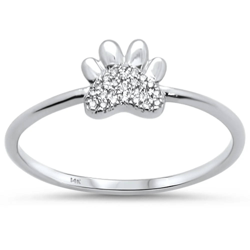 <span>DIAMOND CLOSEOUT! </span>.04ct 14K White Gold Cute Paw Print Diamond Ring Size 6.5