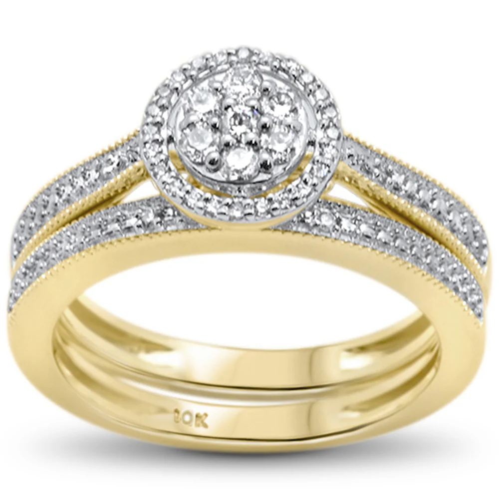 <span>DIAMOND CLOSEOUT! </span> .26ct F SI 10kt Yellow Gold Diamond Enagement Bridal Ring Set Size 6.5
