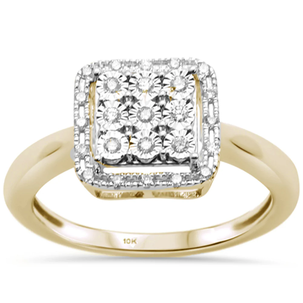 <span>DIAMOND CLOSEOUT! </span>.15ct 10K Yellow Gold Diamond Square Halo Miracle Illusion Engagement Ring Size 6.5
