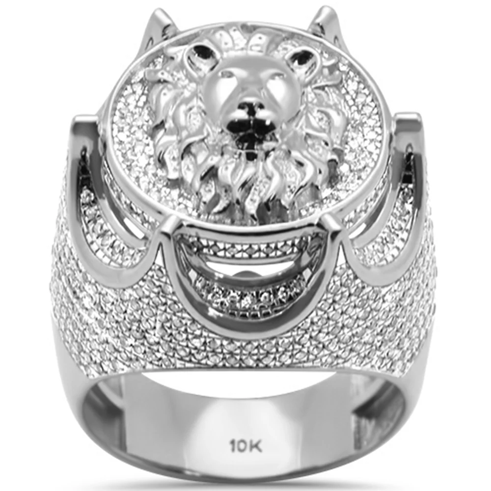 <span>DIAMOND CLOSEOUT! </span>1.45ct G SI 10K White Gold Diamond Men's Iced out Lion Signet Micro Pave Ring
