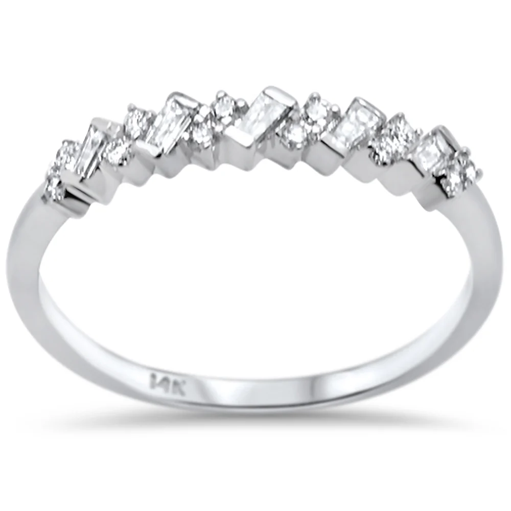 <span>DIAMOND CLOSEOUT! </span>.21ct F SI 14K White Gold Baguette & Round Diamond Fine Band Ring Size 6.5