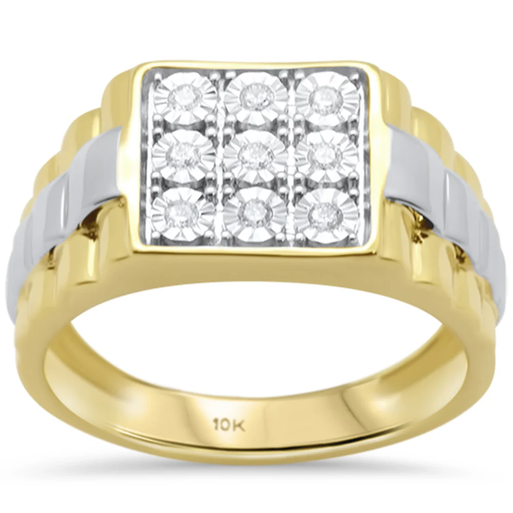 <span>DIAMOND CLOSEOUT! </span> .14ct F SI 10K Yellow Gold Men's Diamond Miracle Illusion Band Fashion Ring Size 10
