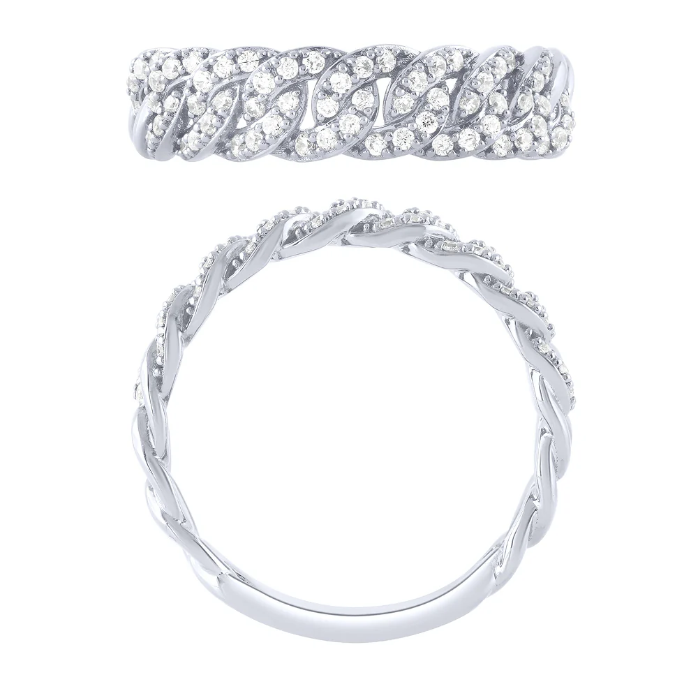 <span>DIAMOND CLOSEOUT! </span> .33ct G SI 14KT White Gold Diamond Ladies Cuban Ring Size 6.5 - Image 2