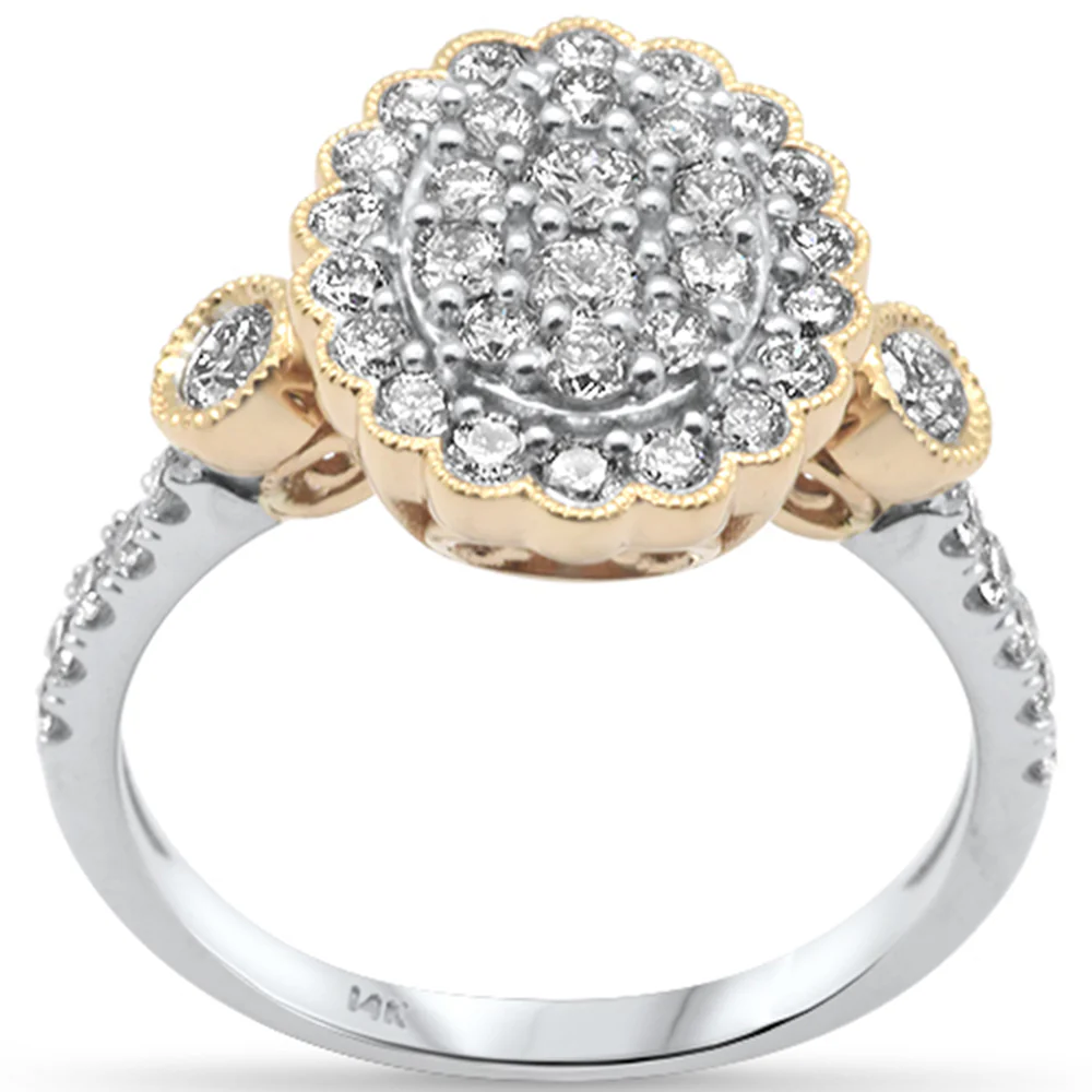 <span>DIAMOND CLOSEOUT! </span>.98ct G SI 14K White Gold/Yellow Gold Diamond Oval Flower Women's Ring Size 6.5