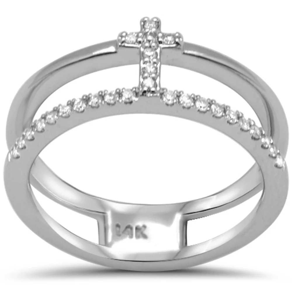 <span>DIAMOND CLOSEOUT! </span>.15ct G SI 14K White Gold Diamond Cross Double Band Ring Size 6.5