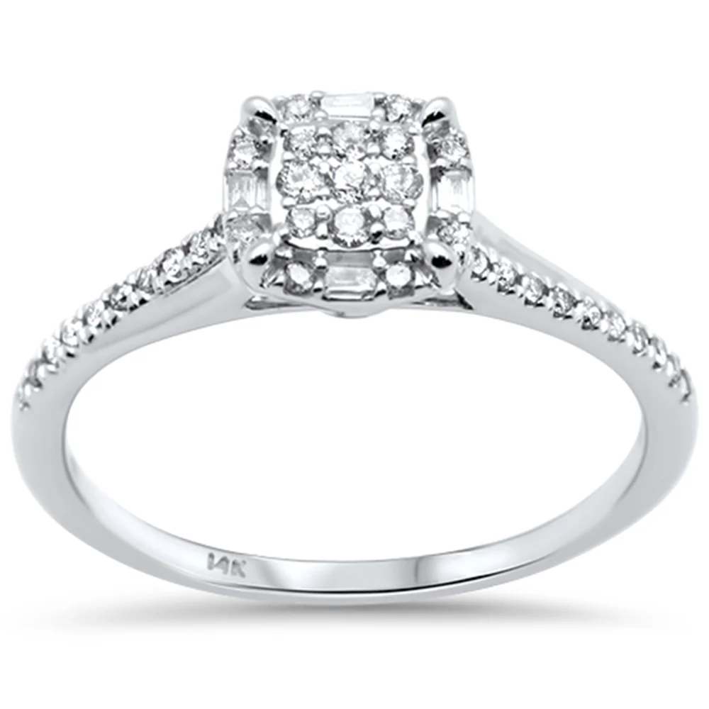 <span>DIAMOND CLOSEOUT! </span>.23ct G SI 14K White Gold Round & Baguette Diamond Engagement Ring Size 7