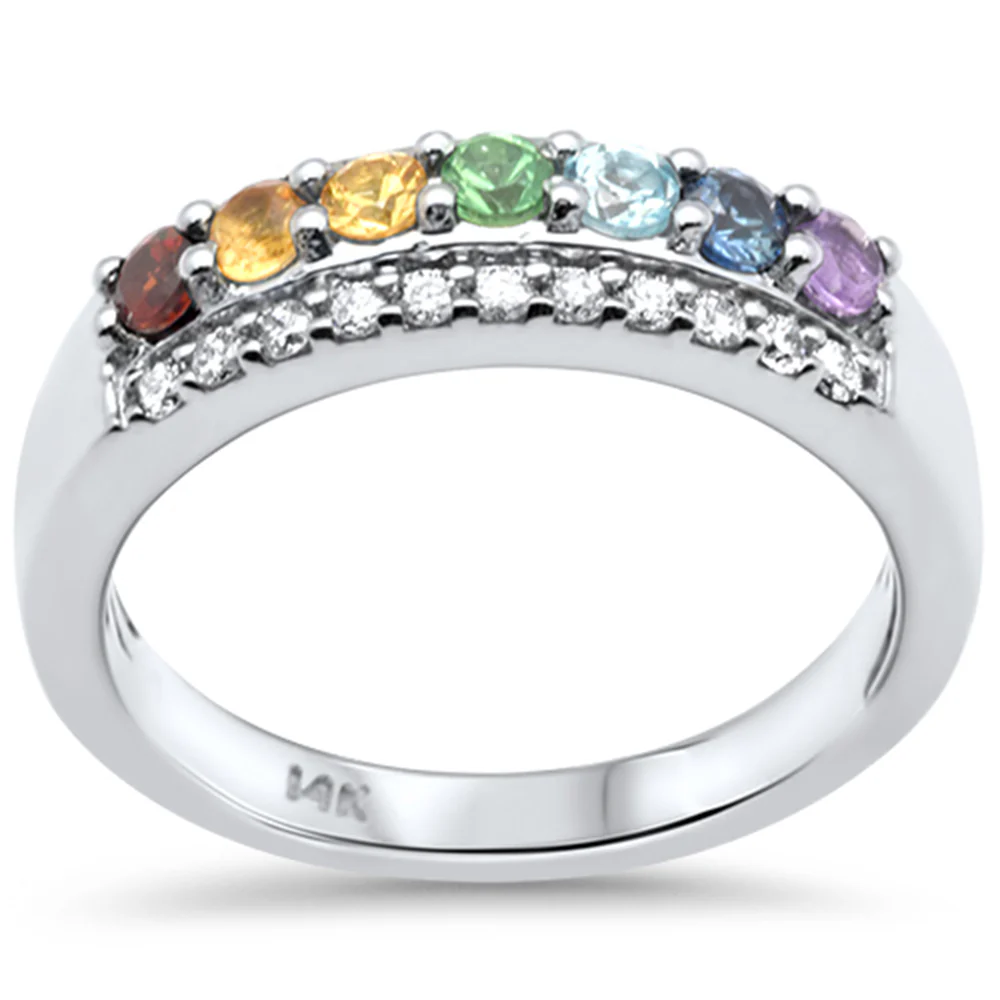 <span>GEMSTONE CLOSEOUT! </span> .61ct G SI 14K White Gold Diamond & Multi Color Gemstones & Diamonds Ring Band Size 6.5