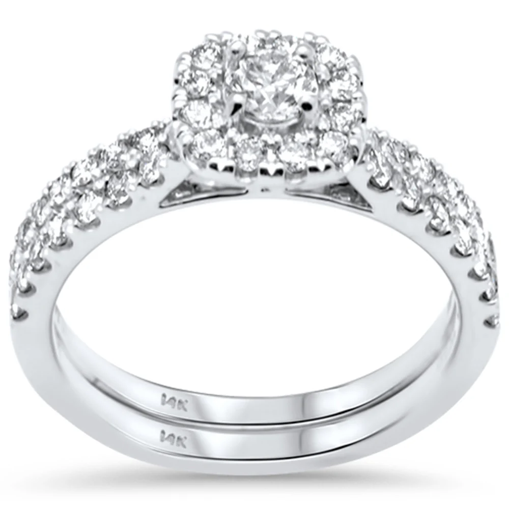 <span style="color:purple">SPECIAL!</span>.95ct G SI 14K White Gold Diamond Halo Engagement Ring Bridal Set Size 6.5