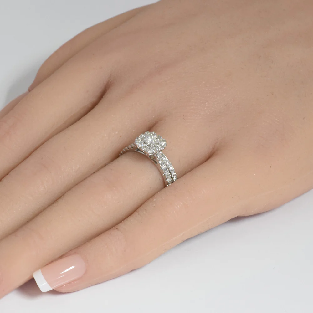 <span style="color:purple">SPECIAL!</span>.95ct G SI 14K White Gold Diamond Halo Engagement Ring Bridal Set Size 6.5 - Image 2