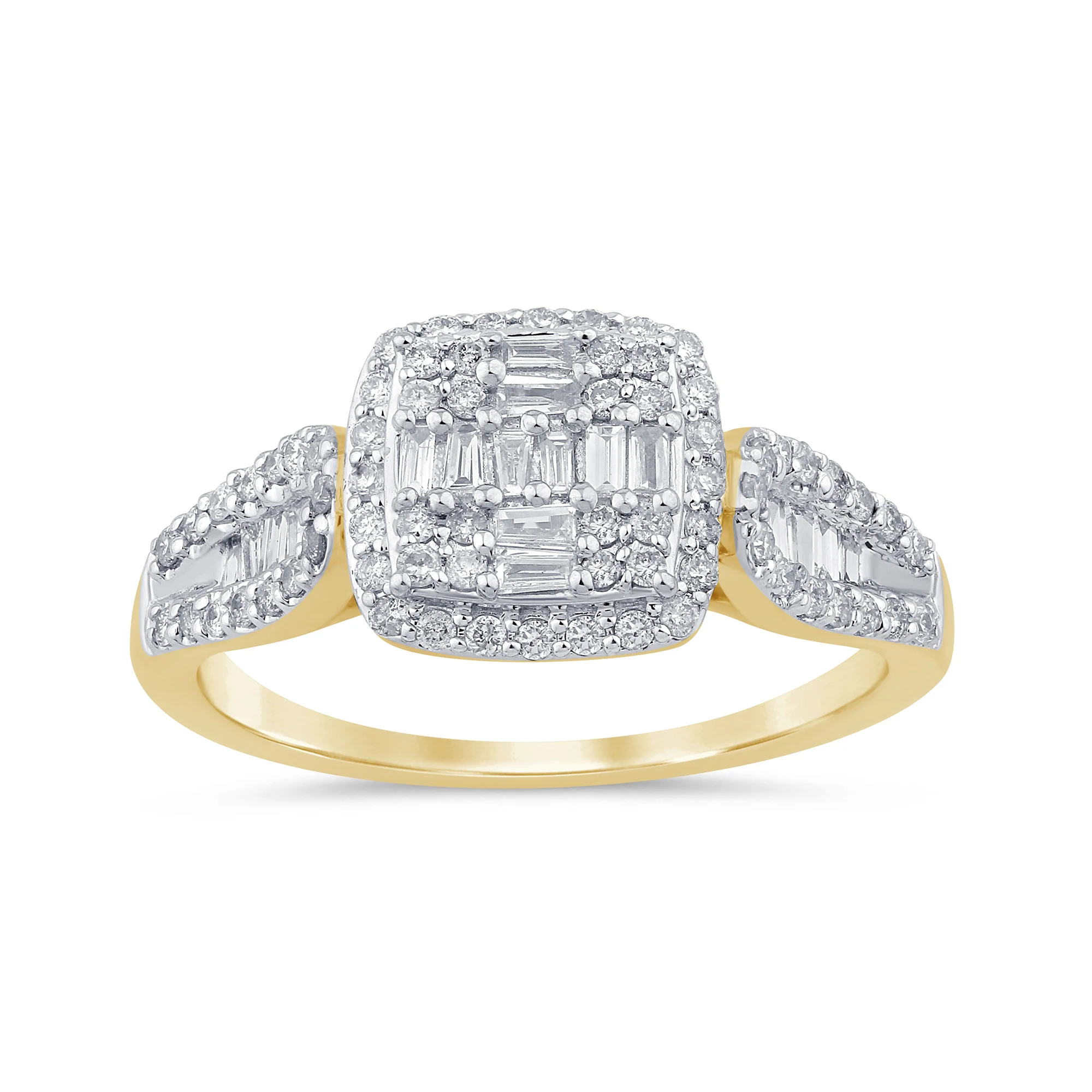 <span style="color:purple">SPECIAL!</span>.53ct G SI 14K Yellow Gold Round & Baguette Diamond Engagement Ring Size 6.5