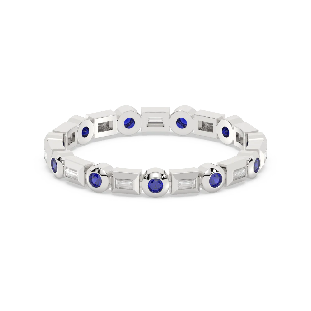 <span style="color:purple">SPECIAL!</span> .33ct G SI 14K White Gold Diamond & Blue Sapphire Eternity Style Band Ring Size 6.5 - Image 2