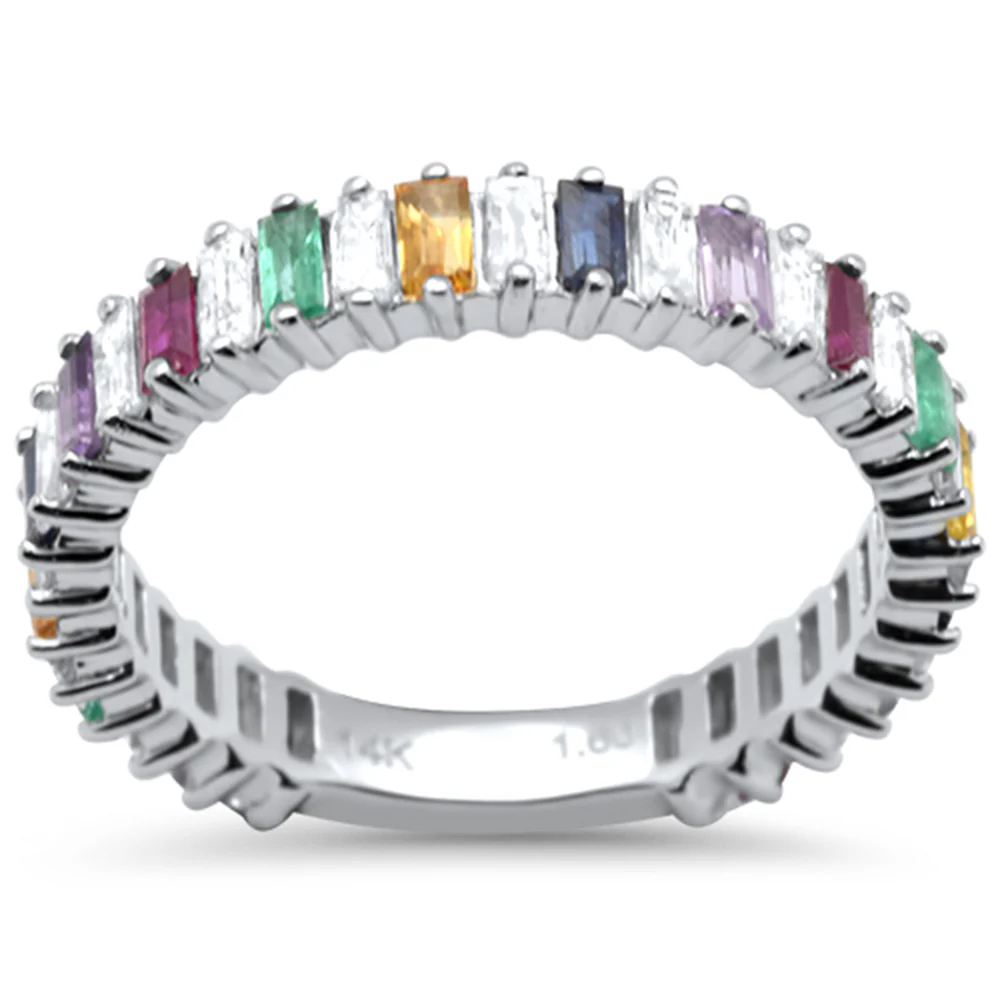 <span style="color:purple">SPECIAL!</span> 1.60ct G SI 14K White Gold Diamond & Baguette Multi Color Eternity Band Ring Size 6.5