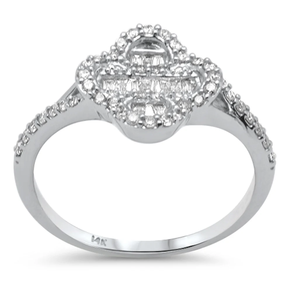 <span style="color:purple">SPECIAL!</span> .34ct G SI 14K White Gold Clover Flower Diamond Ring Size 6.5
