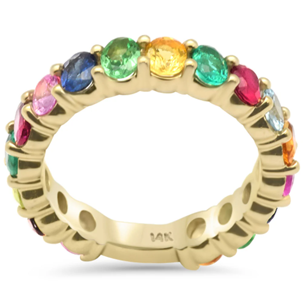 <span style="color:purple">SPECIAL!</span> 3.19ct G SI 14K Yellow Gold Round Multi Color Gemstone Eternity Band Ring Size 6.5