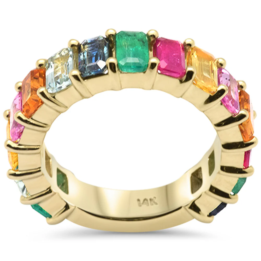<span style="color:purple">SPECIAL!</span> 4.53ct G SI 14K Yellow Gold Emerald Cut Multi Color Eternity Band Ring Size 6.5