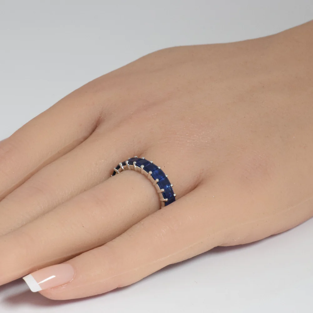 <span style="color:purple">SPECIAL!</span> 4.98ct G SI 14K White Gold Blue Sapphire Gemstone Band Ring Size 6.5 - Image 2
