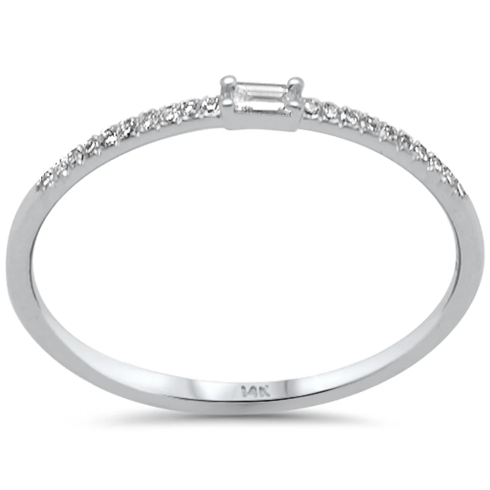 .09ct G SI 14K White Gold Baguette Diamond Petite Band Ring Size 6.5