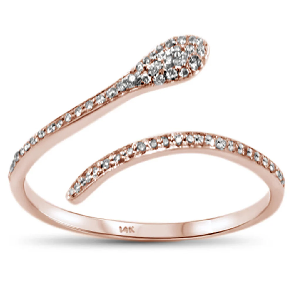 <span style="color:purple">SPECIAL!</span> .14ct 14KT Rose Gold Snake Serpent Trendy Wrap around Diamond Ring