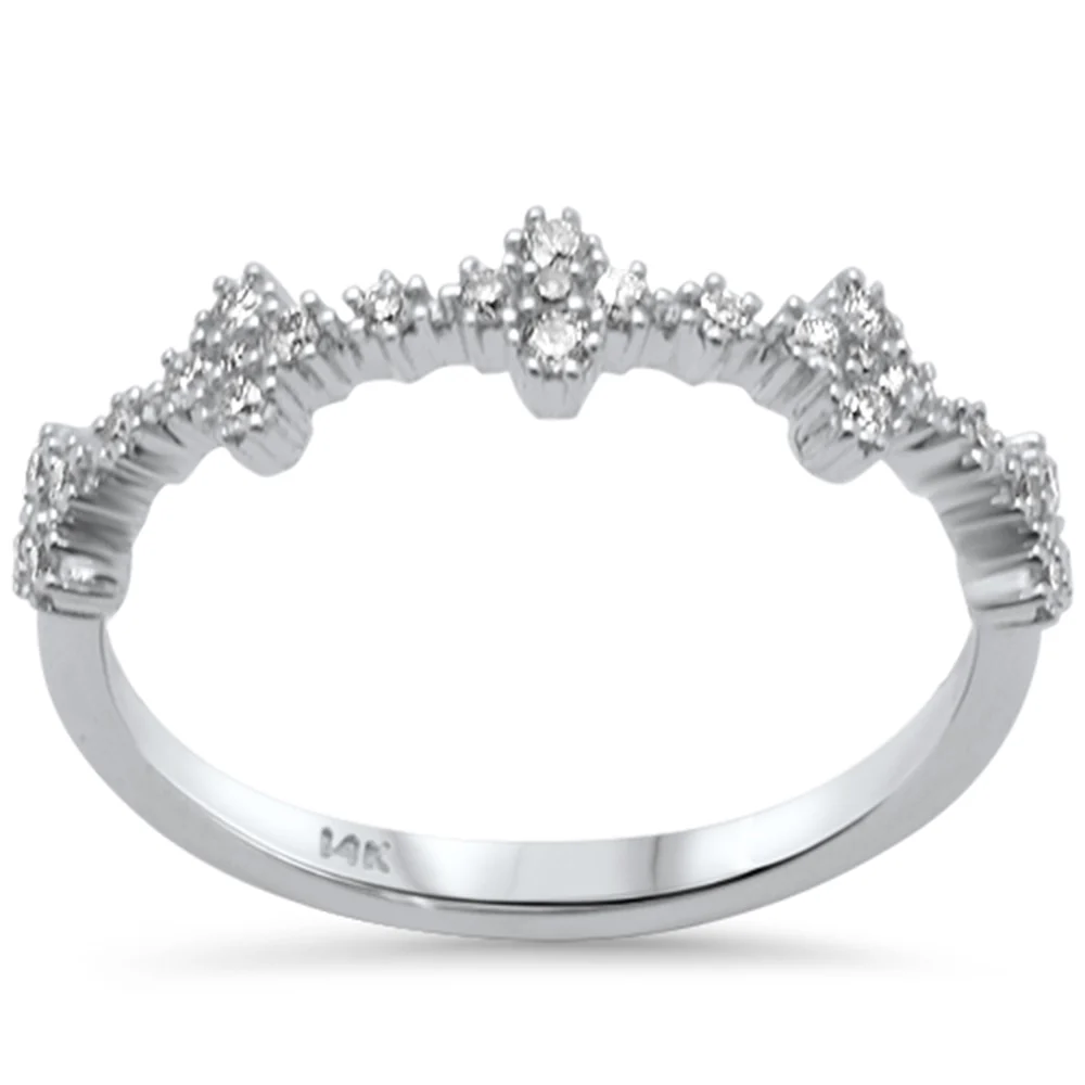 <span style="color:purple">SPECIAL!</span> .25ct G SI 14K White Gold Diamond Clover Flower Style Band Ring Size 6.5