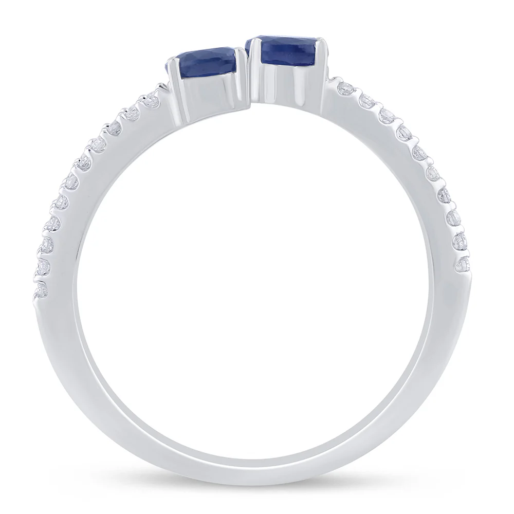 <span style="color:purple">SPECIAL!</span> .69ct G SI 14K White Gold Diamond & Blue Sapphire Gemstones Wrap Around Band Ring Size 6.5
