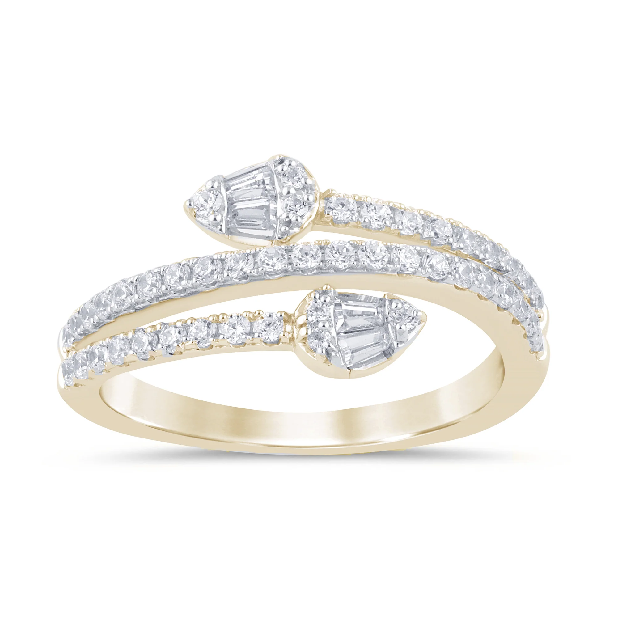 <span style="color:purple">SPECIAL!</span> .53ct G SI 14K Yellow Gold Round & Baguette Diamond Wrap Around Band Ring Size 6.5