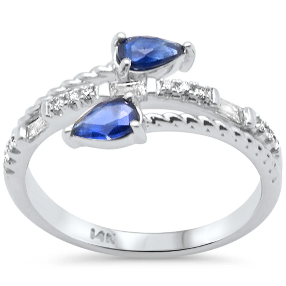 <span style="color:purple">SPECIAL!</span>.68ct G SI 14K White Gold Diamond & Blue Sapphire Gemstones Wrap Around Band Ring Size 6.5